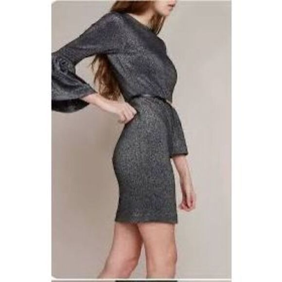 Ted Baker Women’s Size 2 Hannah Bell Sleeve Mini Dress Grey Sparkle Metallic - Picture 3 of 15
